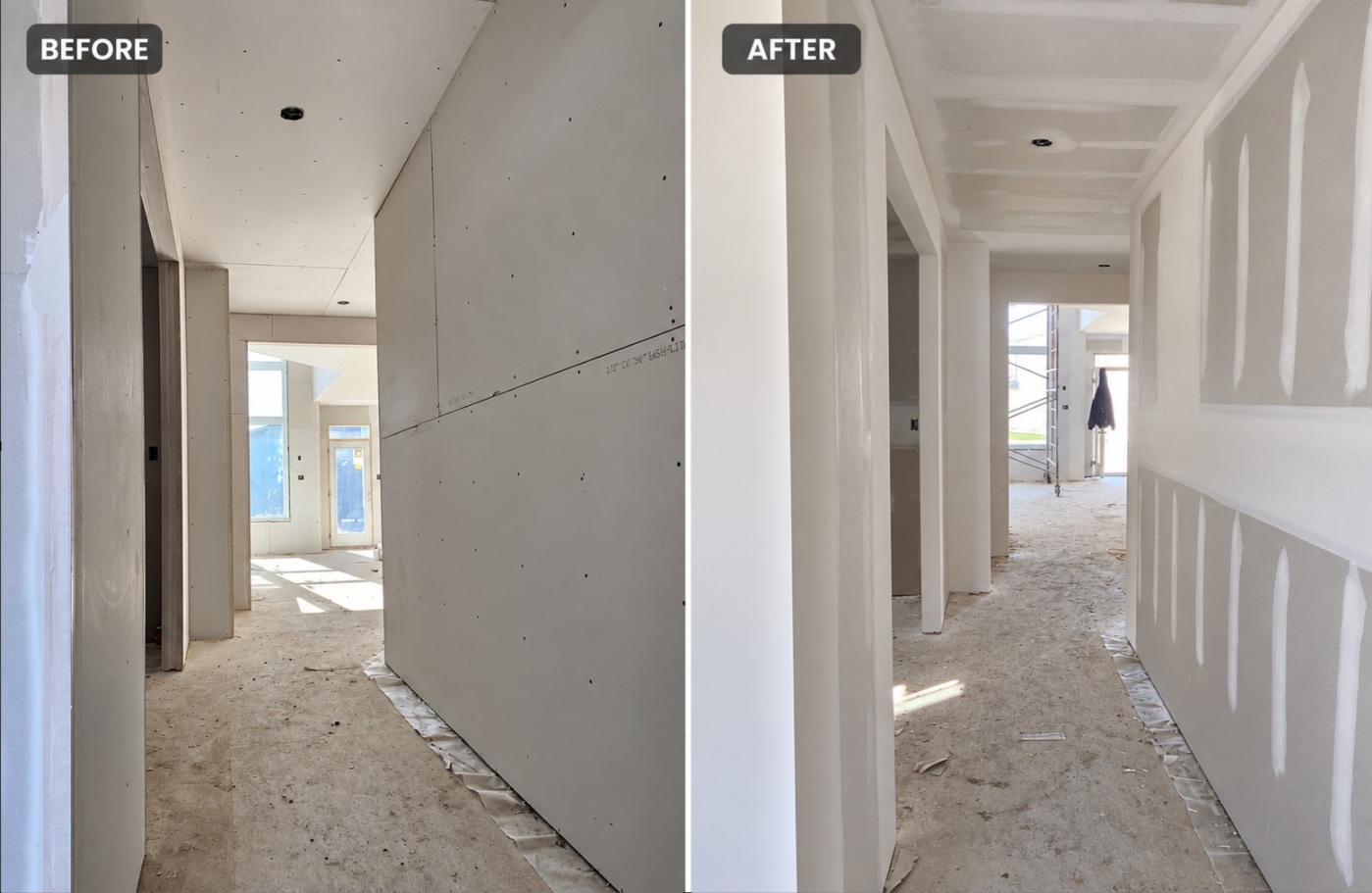 Hallway before drywall taping